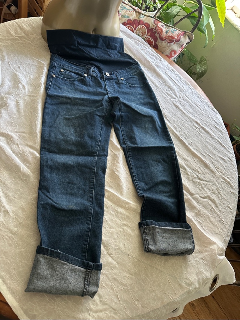 Lilac Clothing Dark Blue Boyfriend Jeans with Folded Cuffs